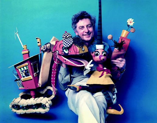 Norman Hetherington with Bill Steamshovel, Mr Squiggle and Gus the Snail